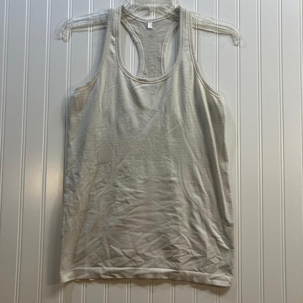 Lululemon Swiftly Tech Racerback Tank Top 2.0 White Grey Striped Size 8 Slim Fit